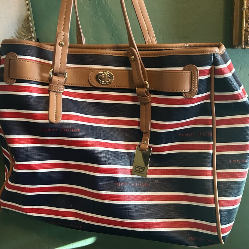 Tommy Hilfiger Navy and Red Striped Tote